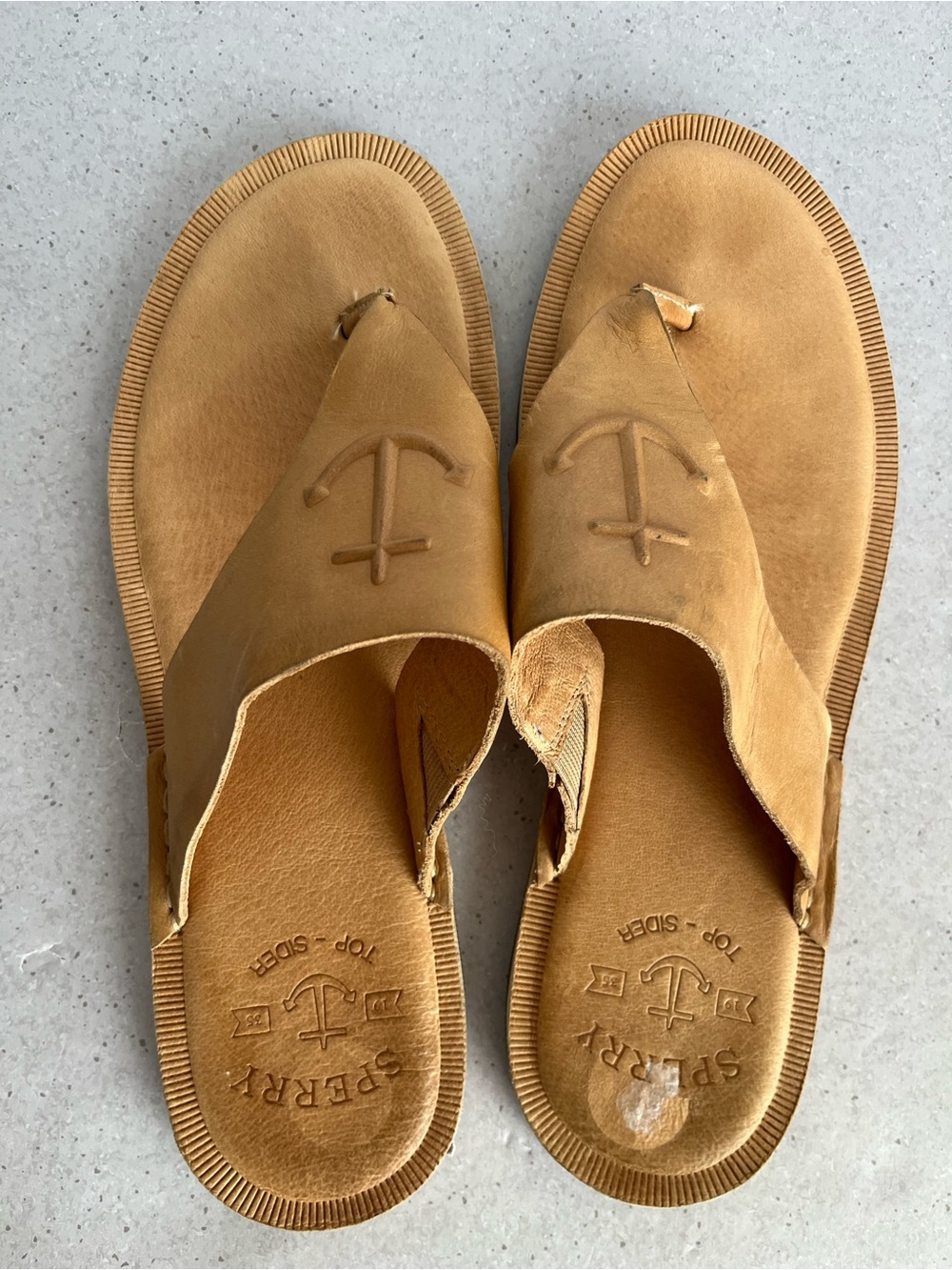 SPERRY Women's 11 Seaport Thong Sandals Medium Beige Leather Shoes Beach Coastal